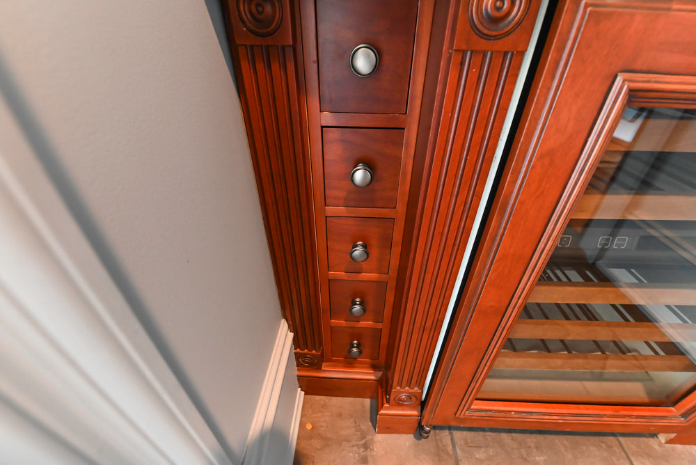 Wood-Mode Traditional Wet Bar with Dark Granite Countertops & Sub-Zero Wine Cooler