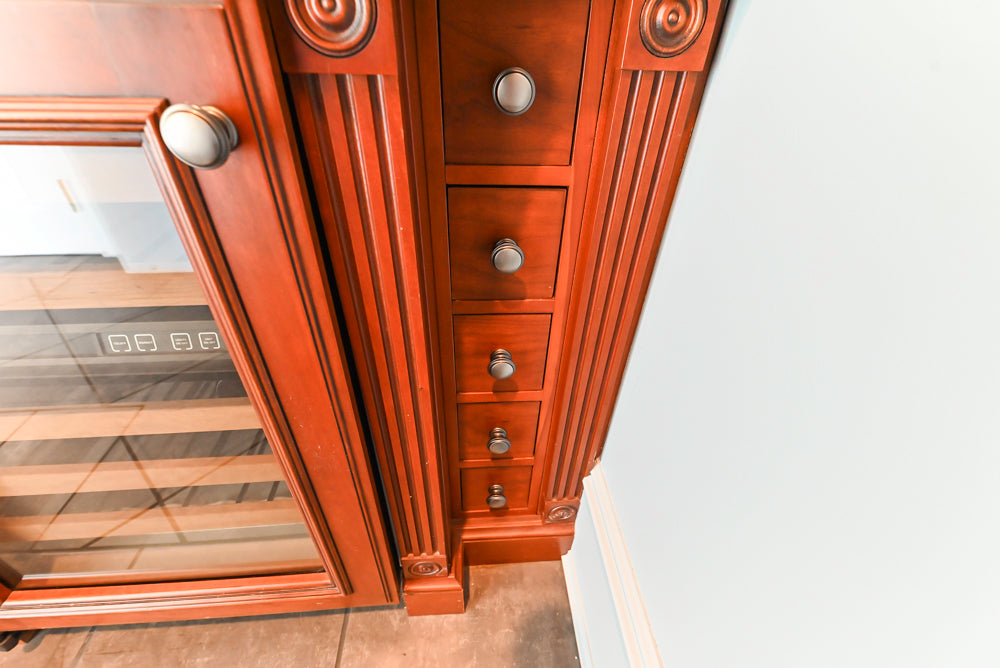 Wood-Mode Traditional Wet Bar with Dark Granite Countertops & Sub-Zero Wine Cooler