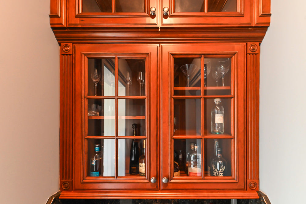 Wood-Mode Traditional Wet Bar with Dark Granite Countertops & Sub-Zero Wine Cooler