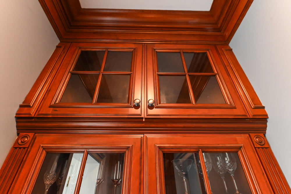Wood-Mode Traditional Wet Bar with Dark Granite Countertops & Sub-Zero Wine Cooler