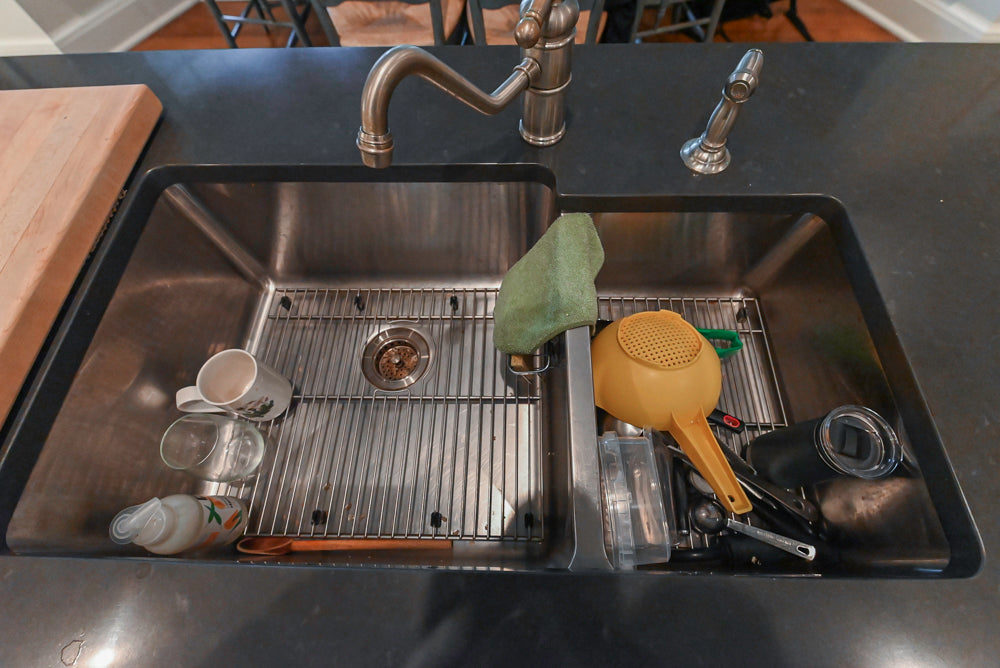 Large Traditional White Kitchen with Island, Stone Countertops & Desk Area