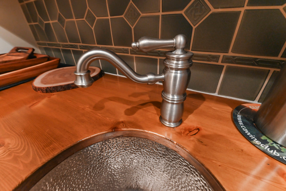 Traditional White Butler's Pantry with Prep Sink and Wood Countertops