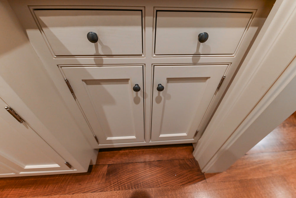 Traditional White Butler's Pantry with Prep Sink and Wood Countertops