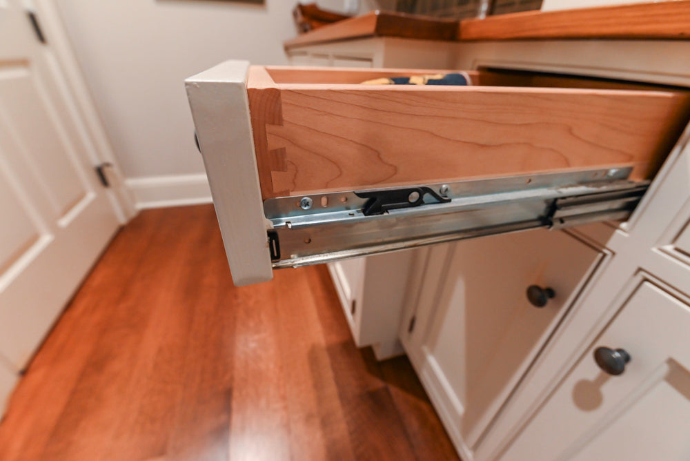 Traditional White Butler's Pantry with Prep Sink and Wood Countertops