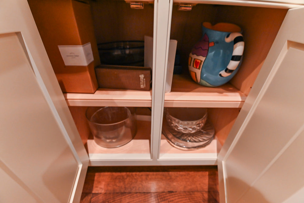 Traditional White Butler's Pantry with Prep Sink and Wood Countertops