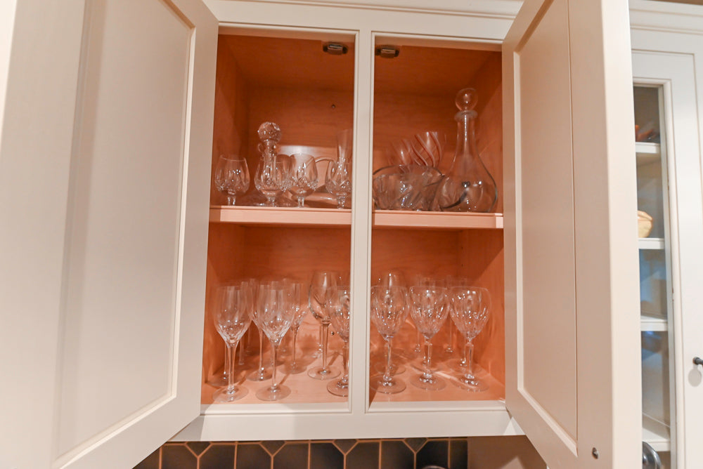 Traditional White Butler's Pantry with Prep Sink and Wood Countertops