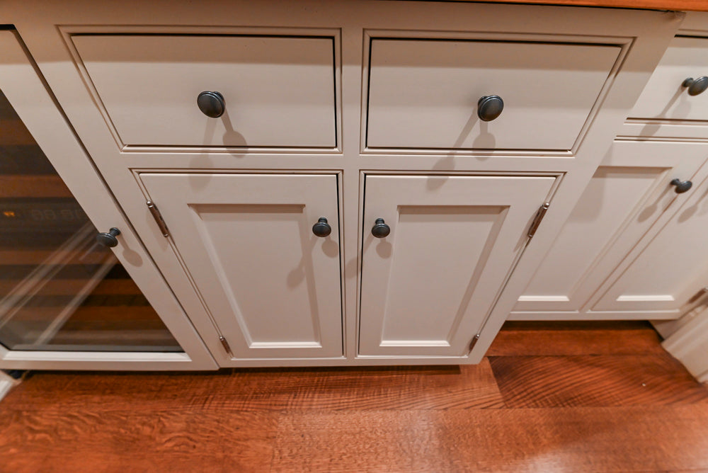 Traditional White Butler's Pantry with Prep Sink and Wood Countertops