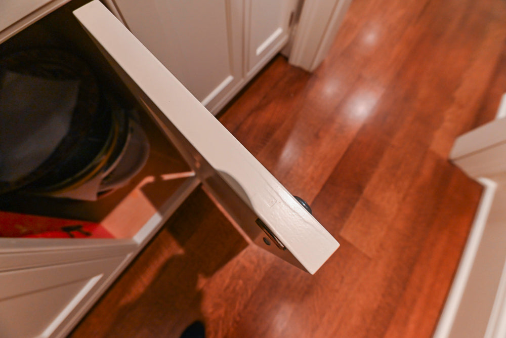 Traditional White Butler's Pantry with Prep Sink and Wood Countertops