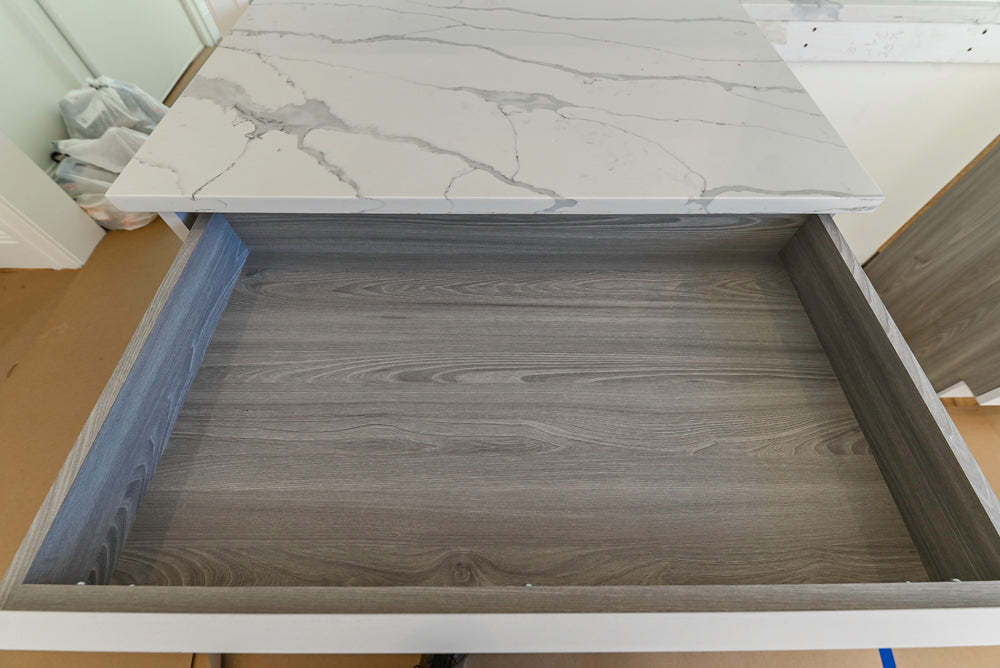 Large White Modern Kitchen with Island and Quartz Countertops