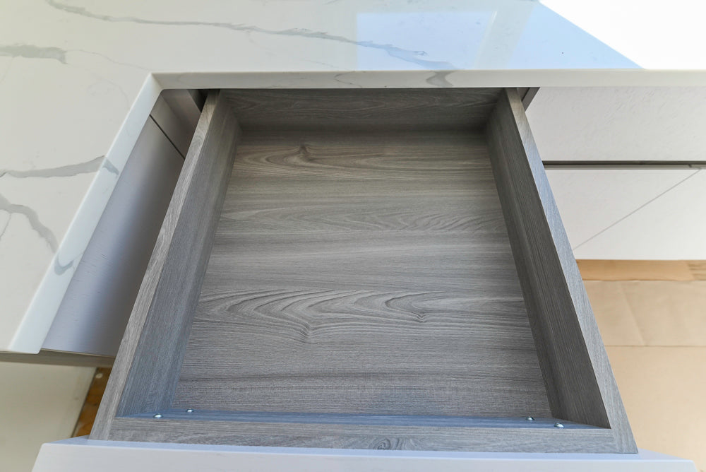 Large White Modern Kitchen with Island and Quartz Countertops