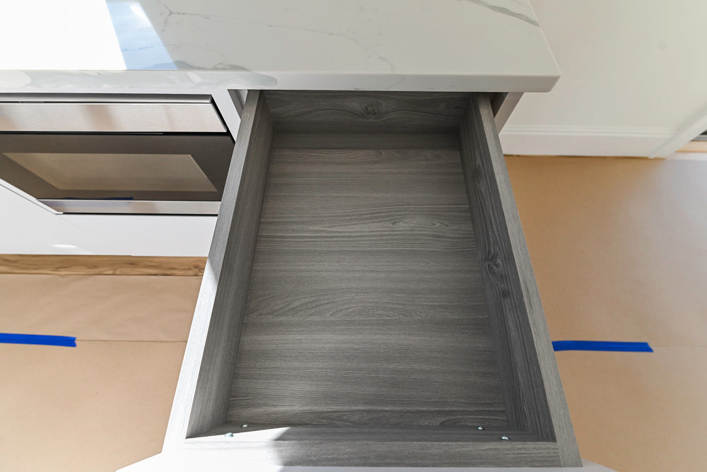 Large White Modern Kitchen with Island and Quartz Countertops