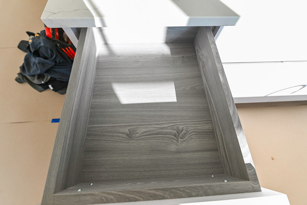 Large White Modern Kitchen with Island and Quartz Countertops