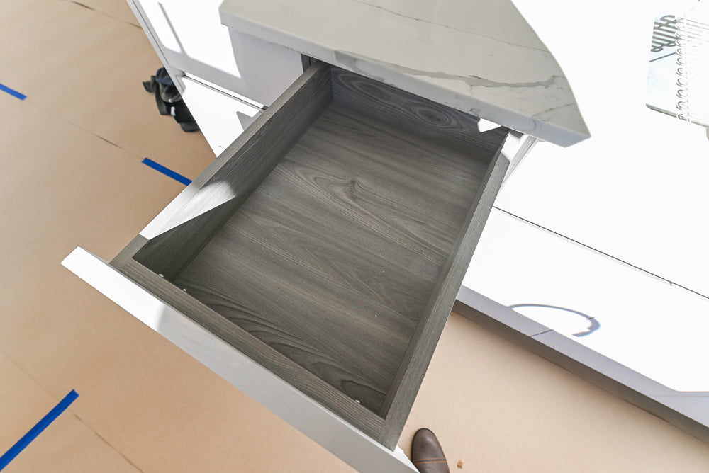 Large White Modern Kitchen with Island and Quartz Countertops