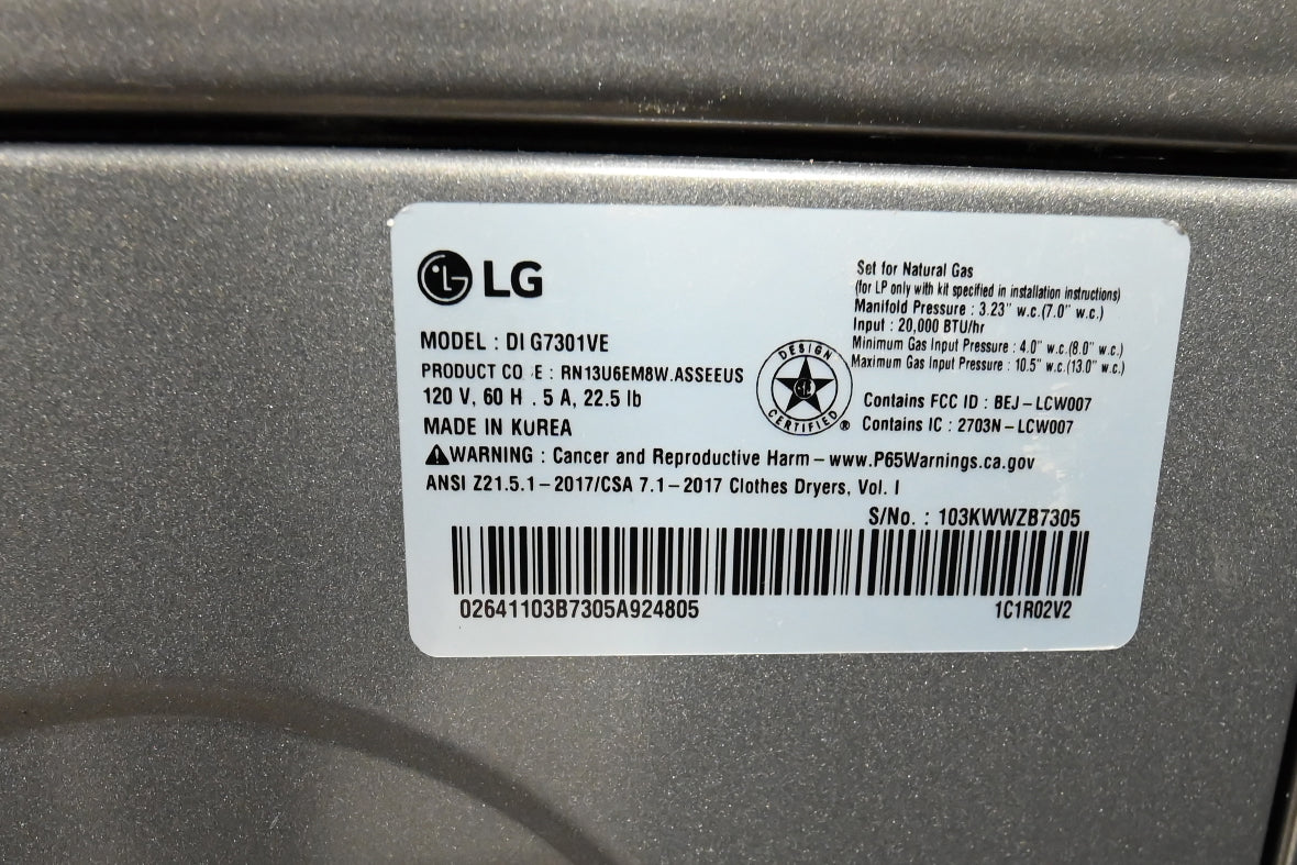LG DLG7301VE 27" Graphite Steel Smart Gas Dryer