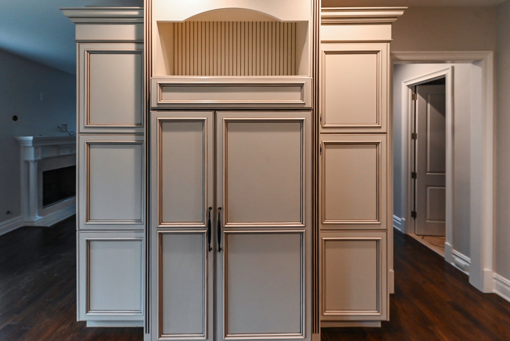 Kitchen Craft Traditional White Kitchen with Island, Granite Countertops and Appliances