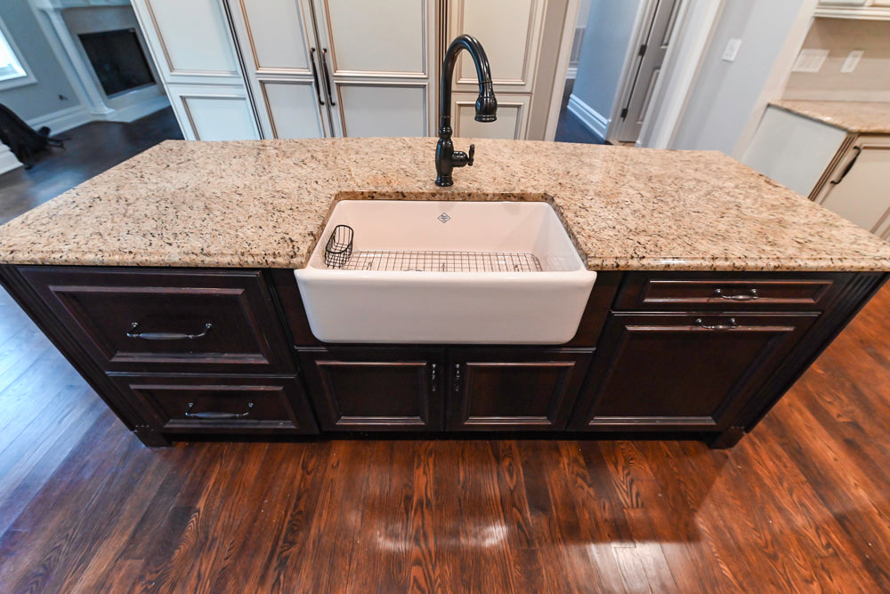 Kitchen Craft Traditional White Kitchen with Island, Granite Countertops and Appliances