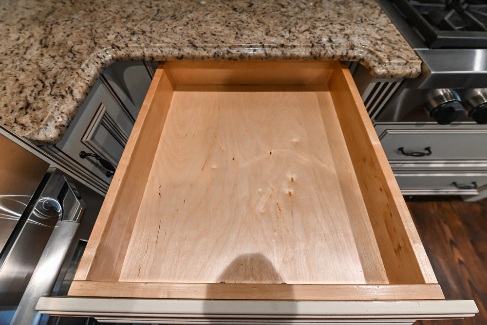 Kitchen Craft Traditional White Kitchen with Island, Granite Countertops & Appliances