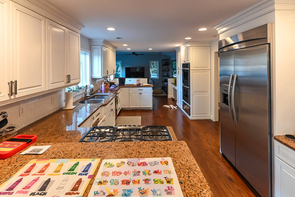 Traditional White Kitchen with Desk Area, Granite Countertops & Thermador Appliances