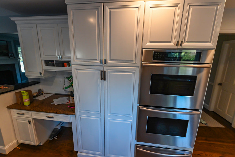 Traditional White Kitchen with Desk Area
