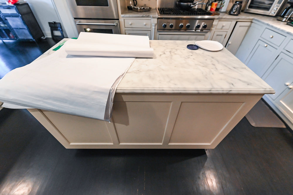 Heritage Traditional Creamy White Kitchen with Island, Marble Countertops and Appliances