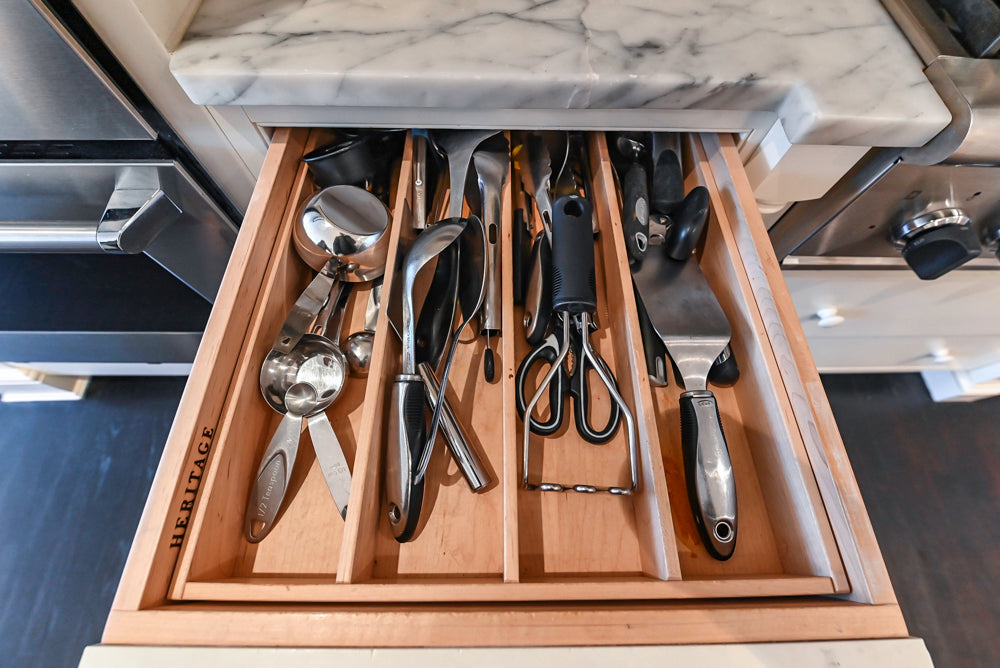 Heritage Traditional Creamy White Kitchen with Island, Marble Countertops and Appliances
