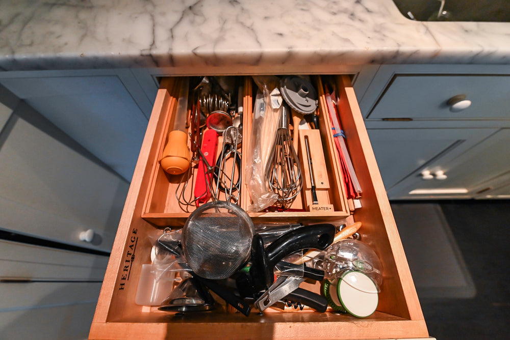 Heritage Traditional Creamy White Kitchen with Island, Marble Countertops and Appliances