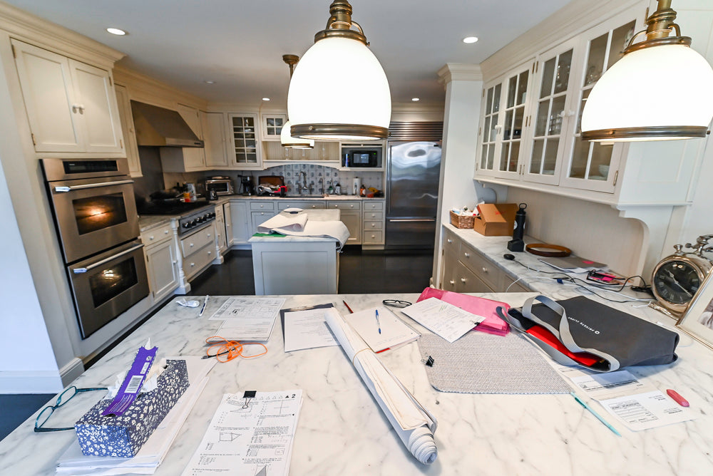 Heritage Traditional Creamy White Kitchen with Island, Marble Countertops and Appliances