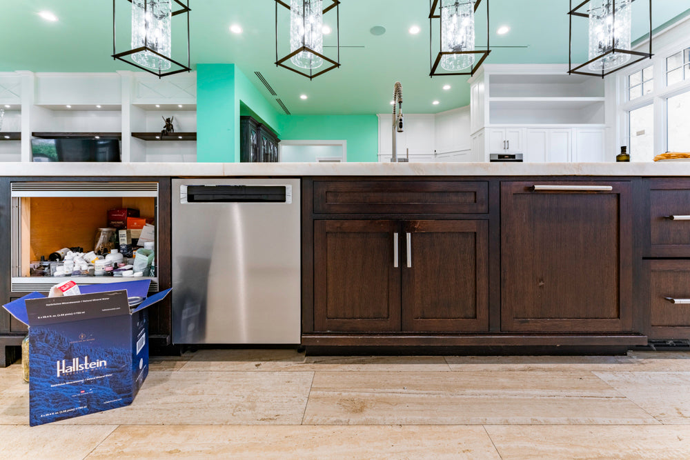 Large Transitional White Kitchen with Marble Countertops and Grand Island with Seating