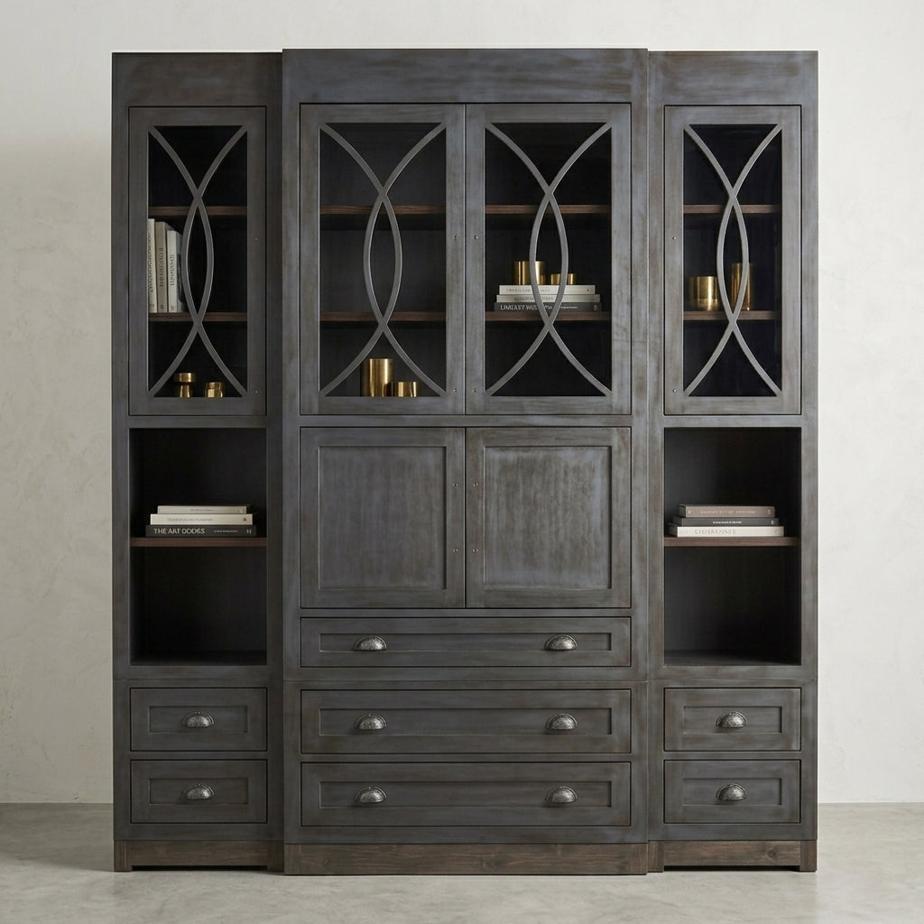 Custom Traditional Distressed Dark Navy Blue Hutch
