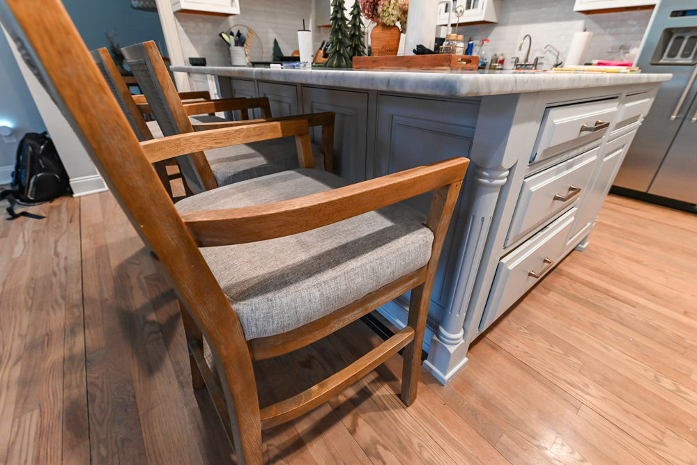 Traditional White Kitchen with Marble Top Island and Appliances