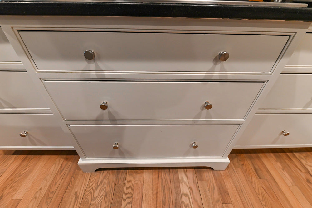 Traditional White Kitchen with Marble Top Island and Appliances
