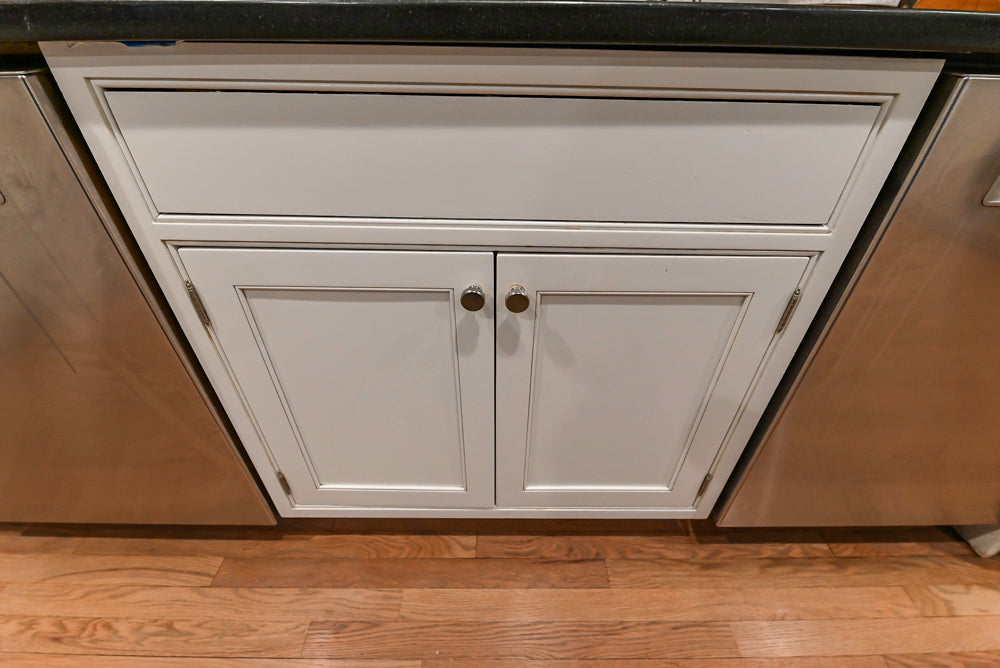 Traditional White Kitchen with Marble Top Island and Appliances