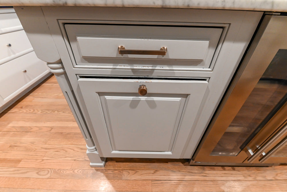 Traditional White Kitchen with Marble Top Island and Appliances