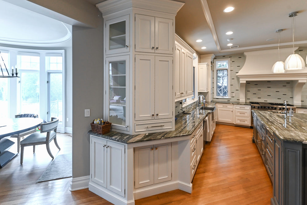 Kountry Kraft Traditional White Kitchen with Island, Granite Countertops & Appliances
