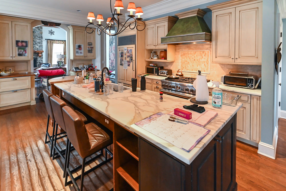 Traditional Cream Kitchen with Island, Wet Bar, Marble Countertops & Appliances