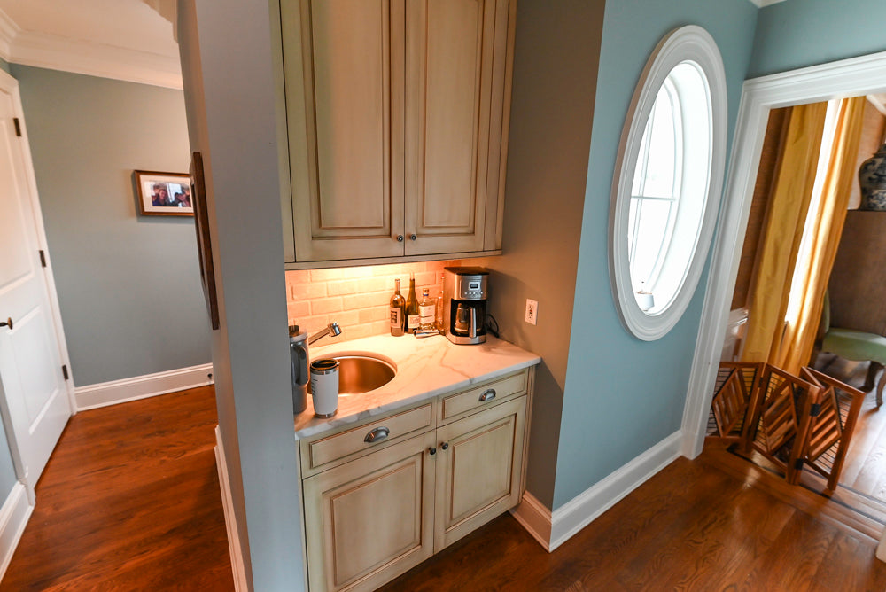 Traditional Cream Kitchen with Island, Wet Bar, Marble Countertops & Appliances