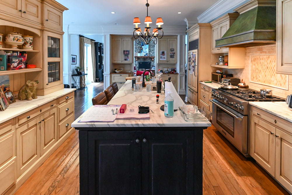 Traditional Cream Kitchen with Island, Wet Bar, Marble Countertops & Appliances