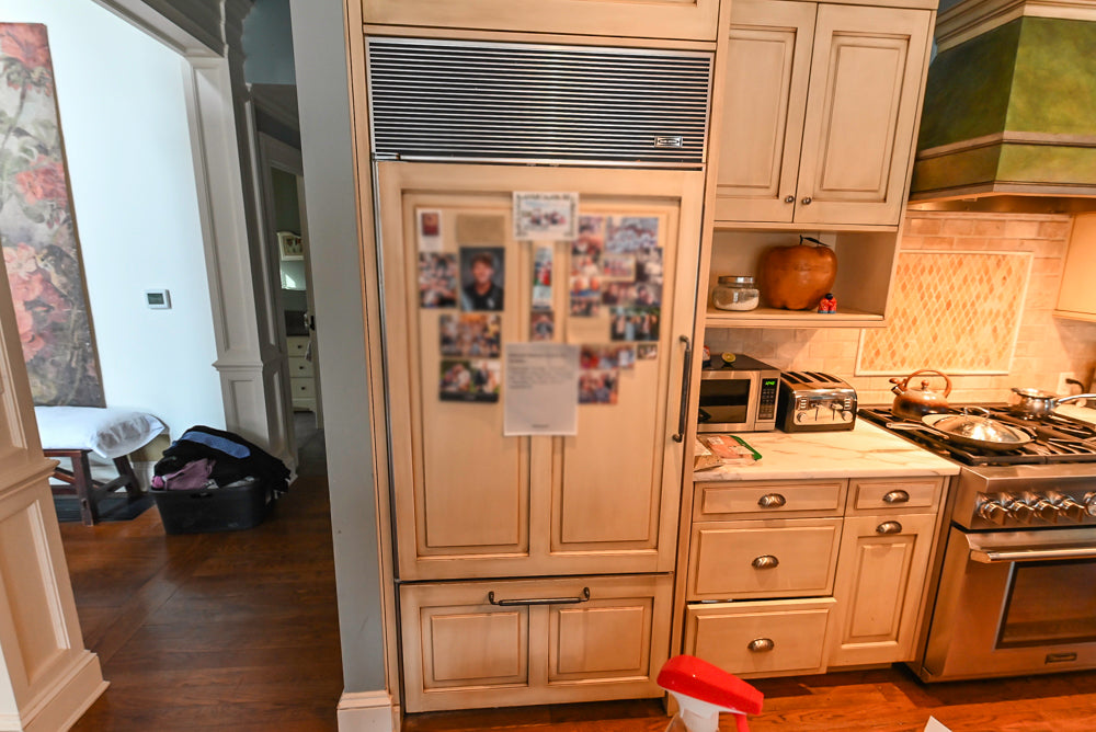 Traditional Cream Kitchen with Island, Wet Bar, Marble Countertops & Appliances