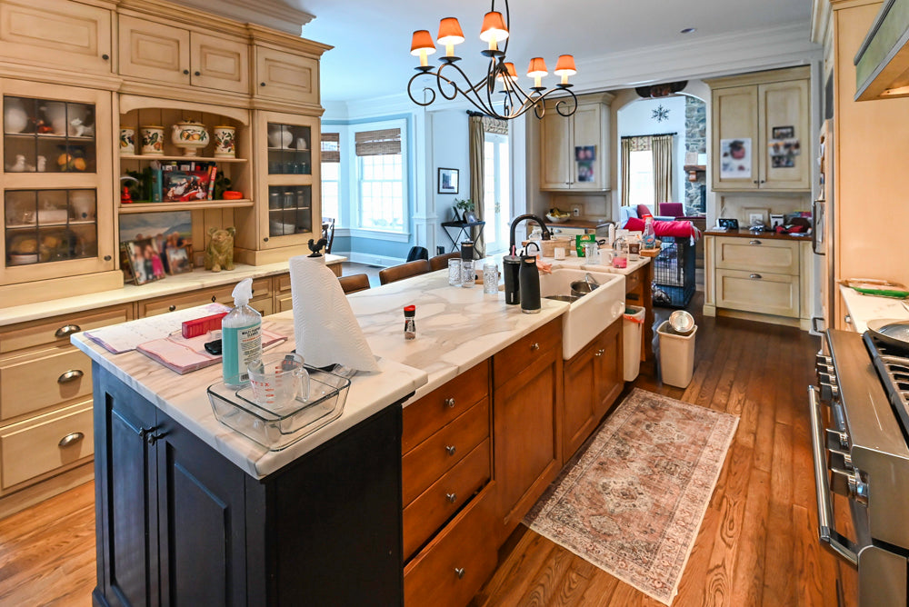 Traditional Cream Kitchen with Island, Wet Bar, Marble Countertops & Appliances