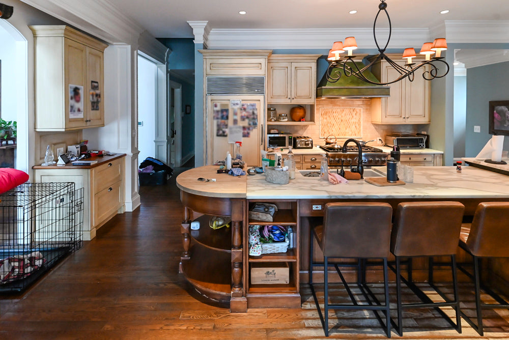 Traditional Cream Kitchen with Island, Wet Bar, Marble Countertops & Appliances