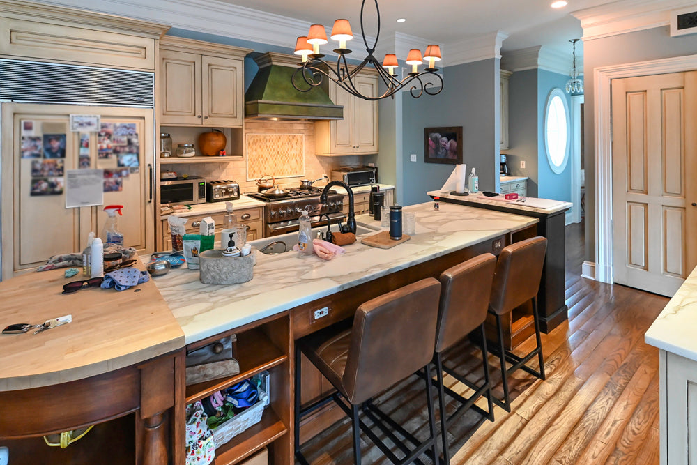 Traditional Cream Kitchen with Island, Wet Bar, Marble Countertops & Appliances