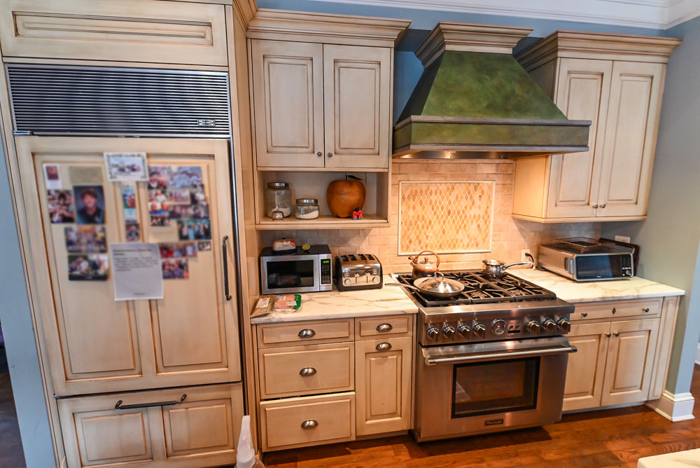 Traditional Cream Kitchen with Island, Wet Bar, Marble Countertops & Appliances
