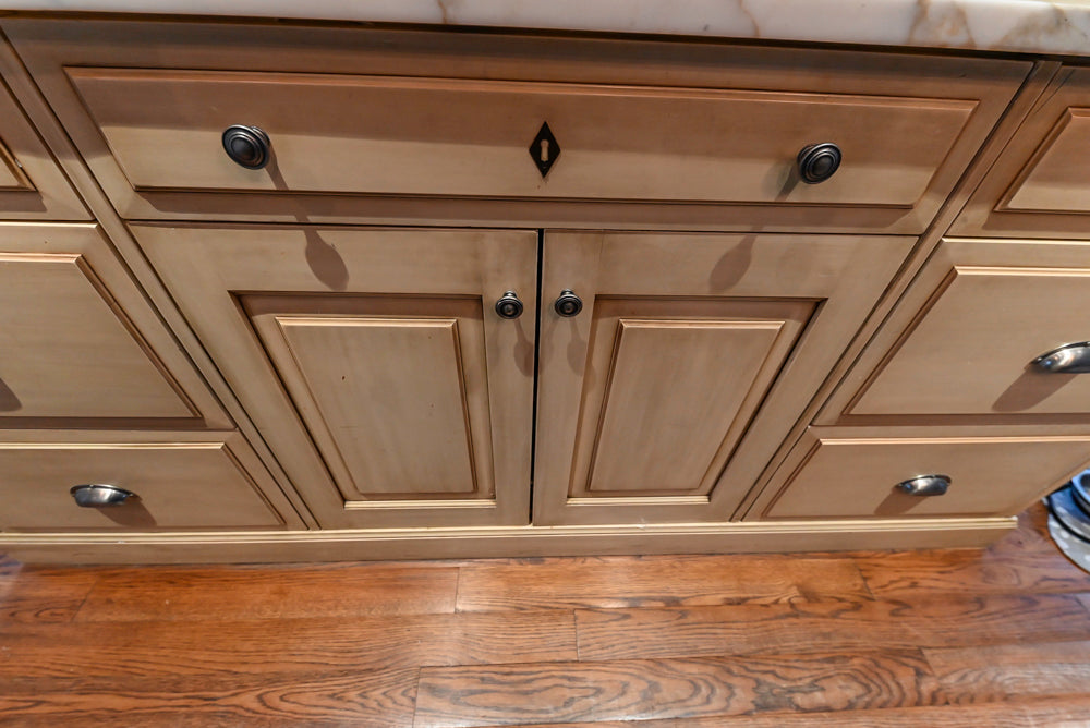Traditional Cream Kitchen with Island, Wet Bar, Marble Countertops & Appliances