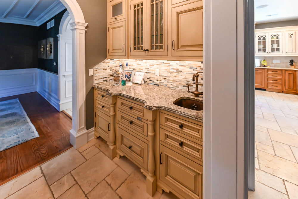 Signature Custom Cabinetry Traditional Light Brown Butler's Pantry with Prep Sink