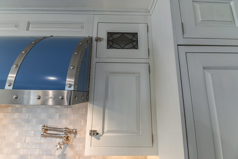 Canterbury Traditional White Kitchen with Island, Marble Countertops and La Cornue Range with Matching Hood