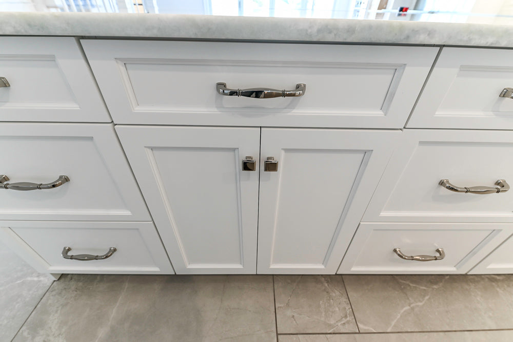 Gemcraft Traditional White Double Island Kitchen with Marble Countertops