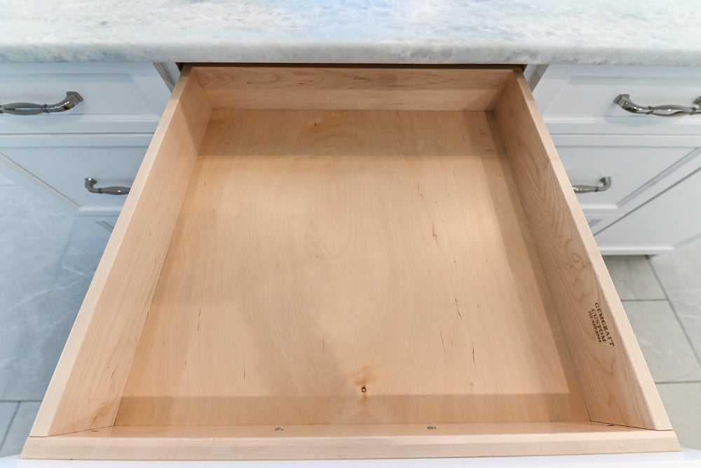 Gemcraft Traditional White Double Island Kitchen with Marble Countertops