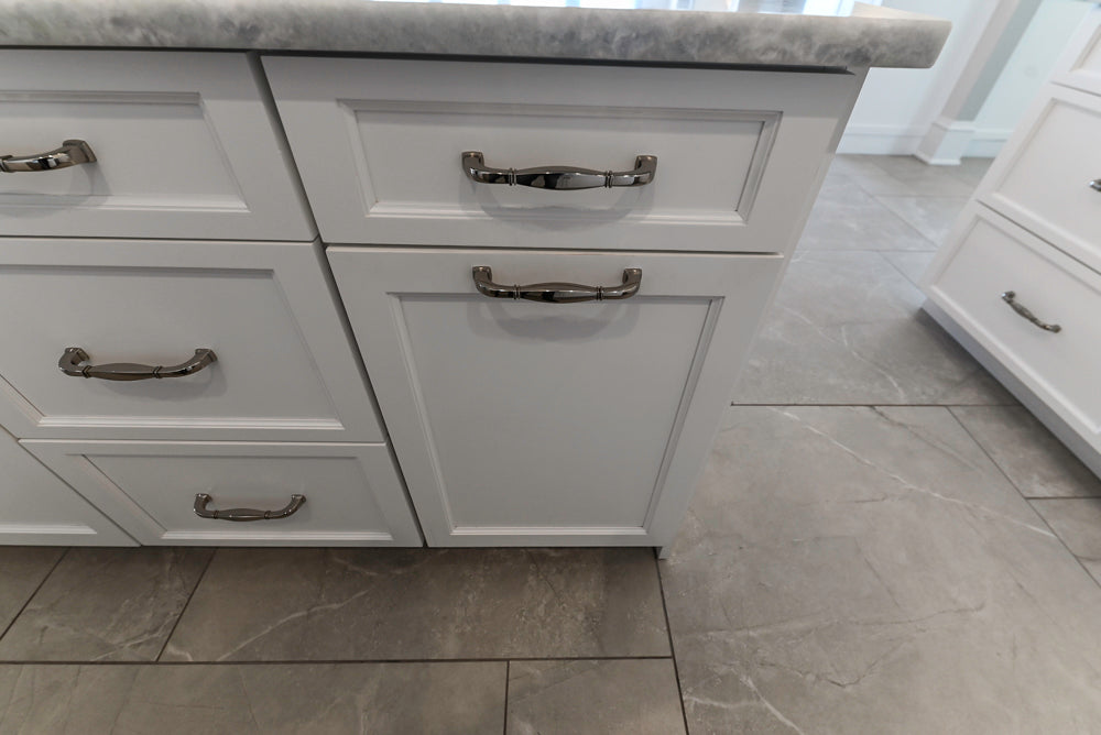 Gemcraft Traditional White Double Island Kitchen with Marble Countertops