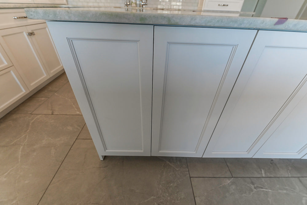 Gemcraft Traditional White Double Island Kitchen with Marble Countertops