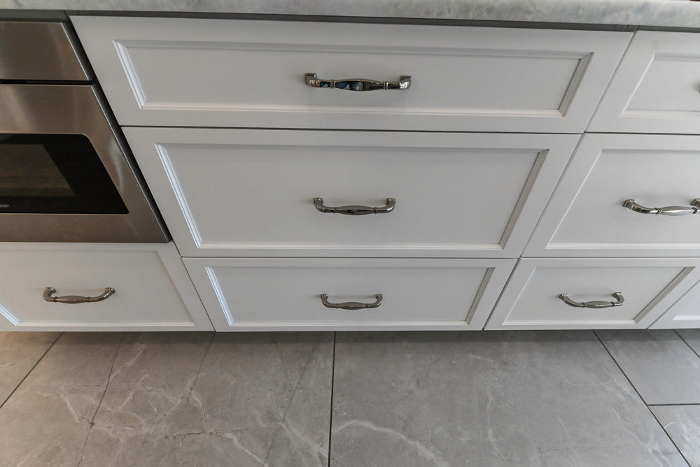 Gemcraft Traditional White Double Island Kitchen with Marble Countertops